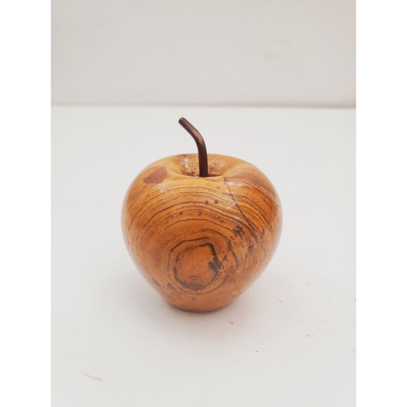 Onyx Apple Sculpture - Hand Carved Gemstone Decor - Unique Home Accent - Gold - Picture 3 of 10
